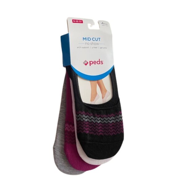 PEDS Colors 12 PAIR Mid Cut NO SHOW Liner Socks - Gel Heel Grip, Y-Heel - Picture 2 of 7